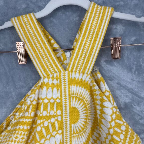 Taylor Brand Sun Dress 4 Yellow Geometric Print Cotton Textured Cutout Shoulders - Picture 2 of 16